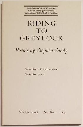 Book #159] RIDING TO GREYLOCK. Stephen Sandy