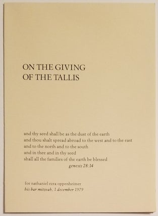 Book #1602] ON THE GIVING OF THE TALLIS. Joel Oppenheimer