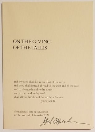 Book #1634] ON THE GIVING OF THE TALLIS. Joel Oppenheimer