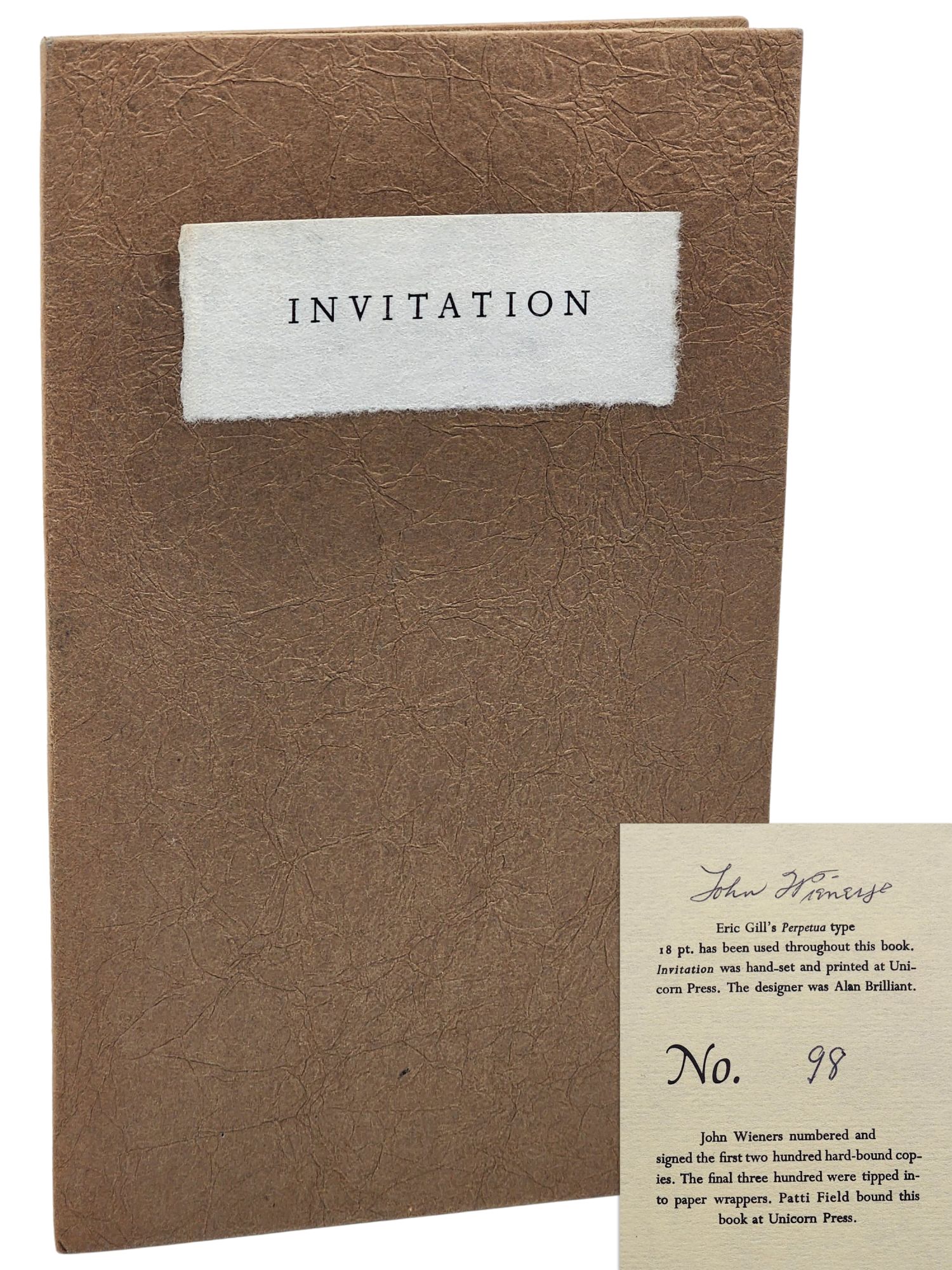 [Book #30255] INVITATION. John Wieners.