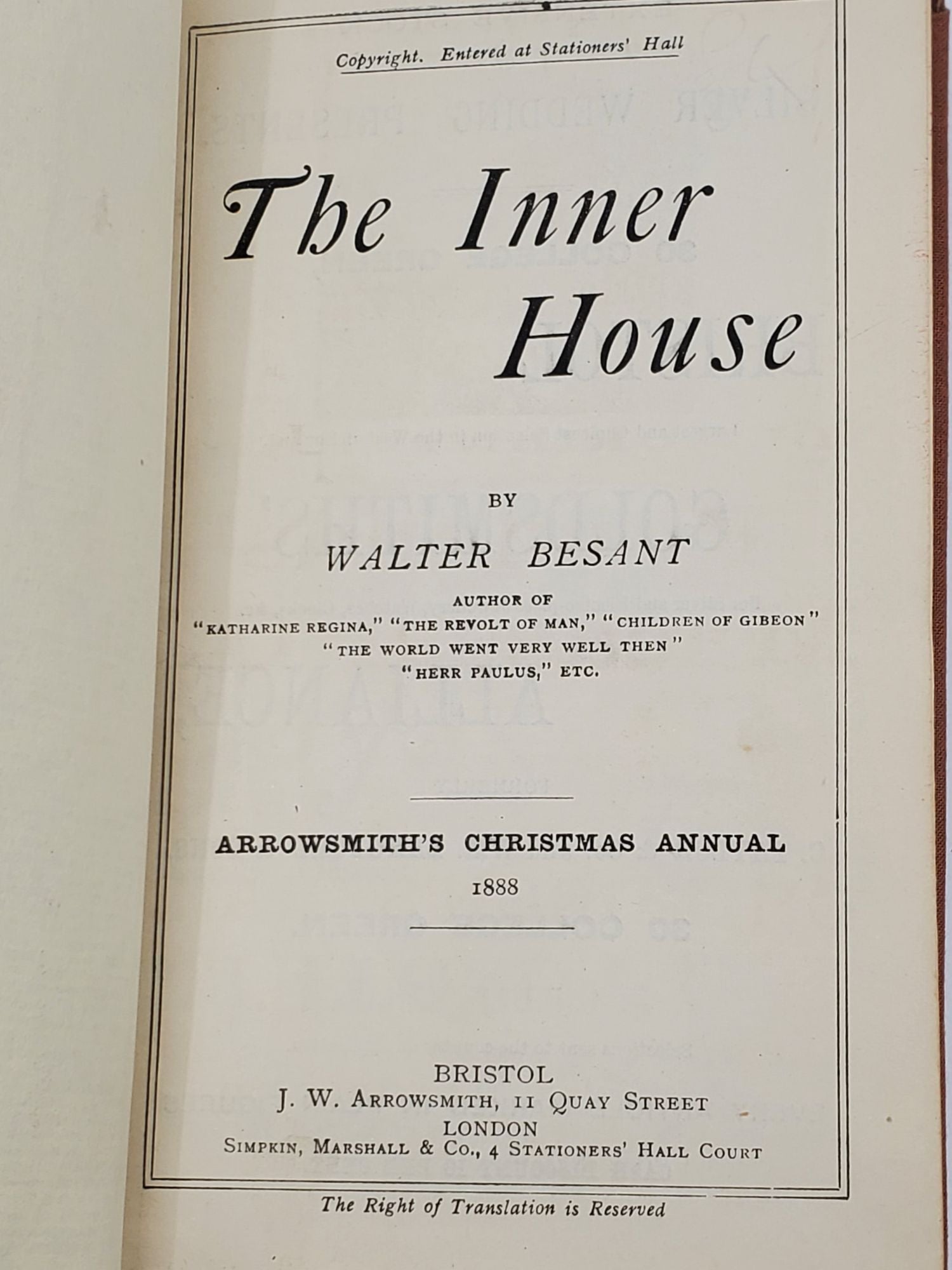 [Book #50884] THE INNER HOUSE. Walter Besant.