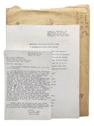 Book #51053] TYPED LETTER SIGNED (TLS) + transcript of "SOMETHING TO BE SAID FOR THE LIGHT: A...