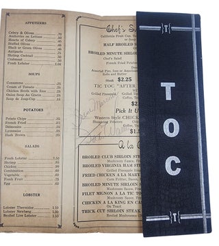 Book #51092] [AUTOGRAPH] MENU FROM BOSTON "TIC TOC" CLUB SIGNED BY "FATS" WALLER. Thomas "Fats"...