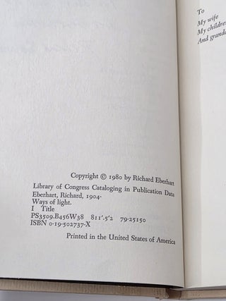 WAYS OF LIGHT: Poems 1972-1980